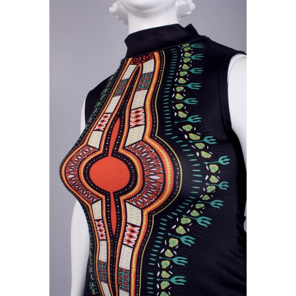 XXL Plus Vintage African Print Dashiki Mini Dress - Picture 6 of 8